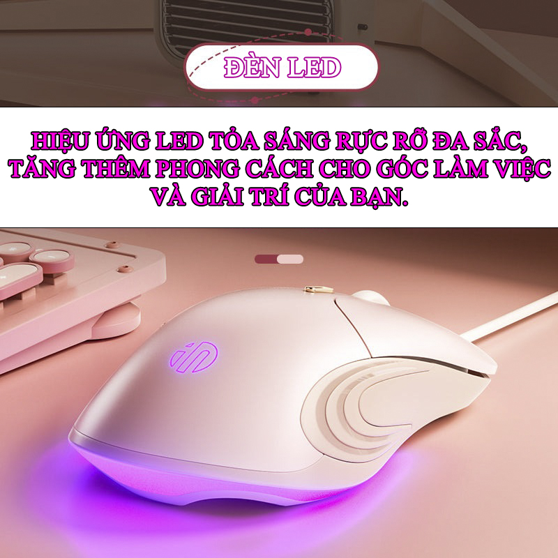 Chuột Gaming Inphic Công Thái Học Có Dây Dùng Cho Văn Phòng Chơi Game Độ Nhạy DPI 4 Cấp Có LED RGB Nút Bấm Im Lặng - Inphic B8