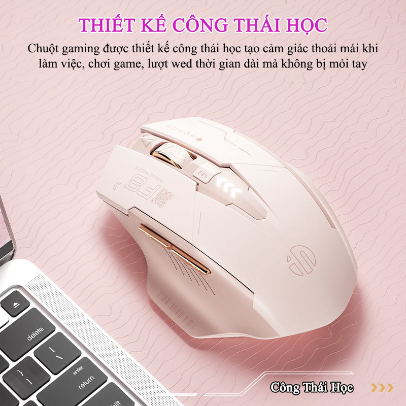 Chuột Gaming Inphic Không Dây 2.4G Màu Hồng Cá Tính 2400DPI Nút Bấm Im Lặng Thiết Kế Công Thái Học - Inphic F8