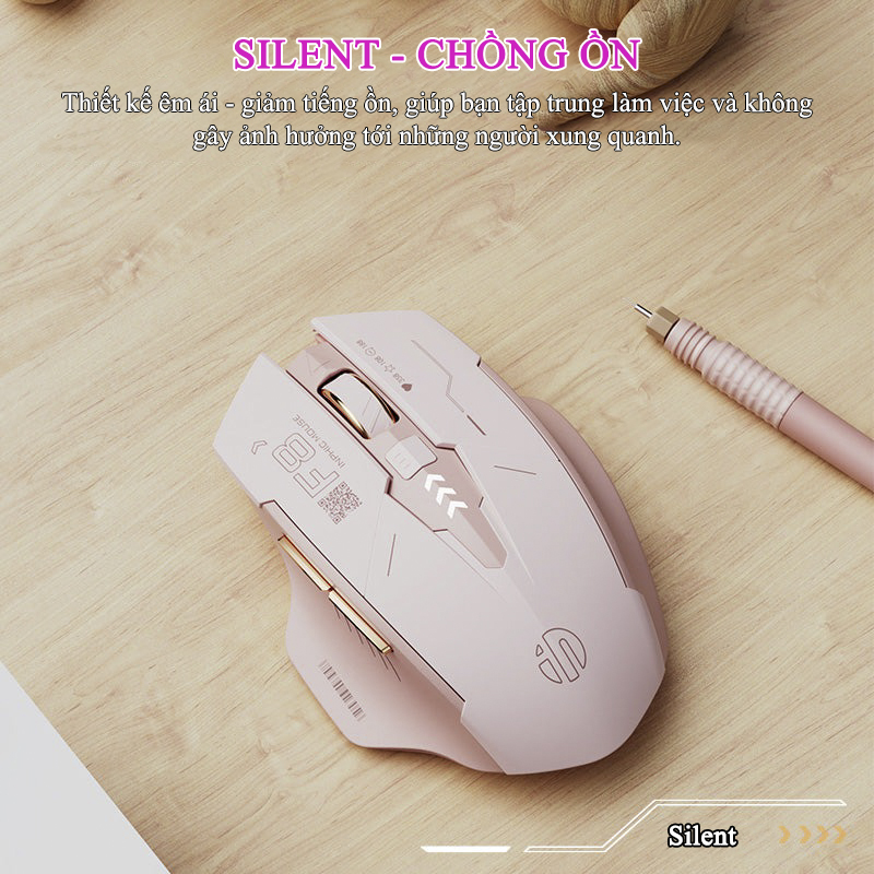 Chuột Gaming Inphic Không Dây 2.4G Màu Hồng Cá Tính 2400DPI Nút Bấm Im Lặng Thiết Kế Công Thái Học - Inphic F8