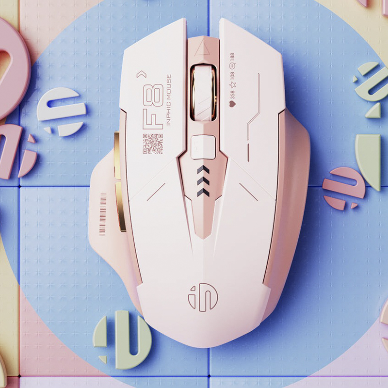Chuột Gaming Inphic Không Dây 2.4G Màu Hồng Cá Tính 2400DPI Nút Bấm Im Lặng Thiết Kế Công Thái Học - Inphic F8