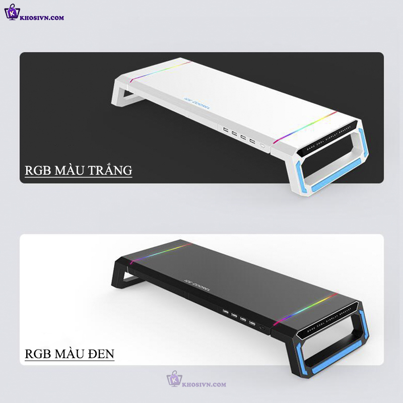 Kệ Để Màn Hình Máy Tính Cao Cấp Trang Bị LED RGB Đa Cổng Kết Nối, Kệ Màn Hình Decor Bàn Làm Việc T1