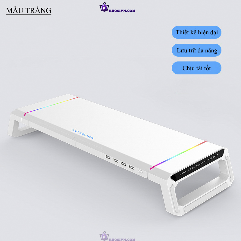 Kệ Để Màn Hình Máy Tính Cao Cấp Trang Bị LED RGB Đa Cổng Kết Nối, Kệ Màn Hình Decor Bàn Làm Việc T1