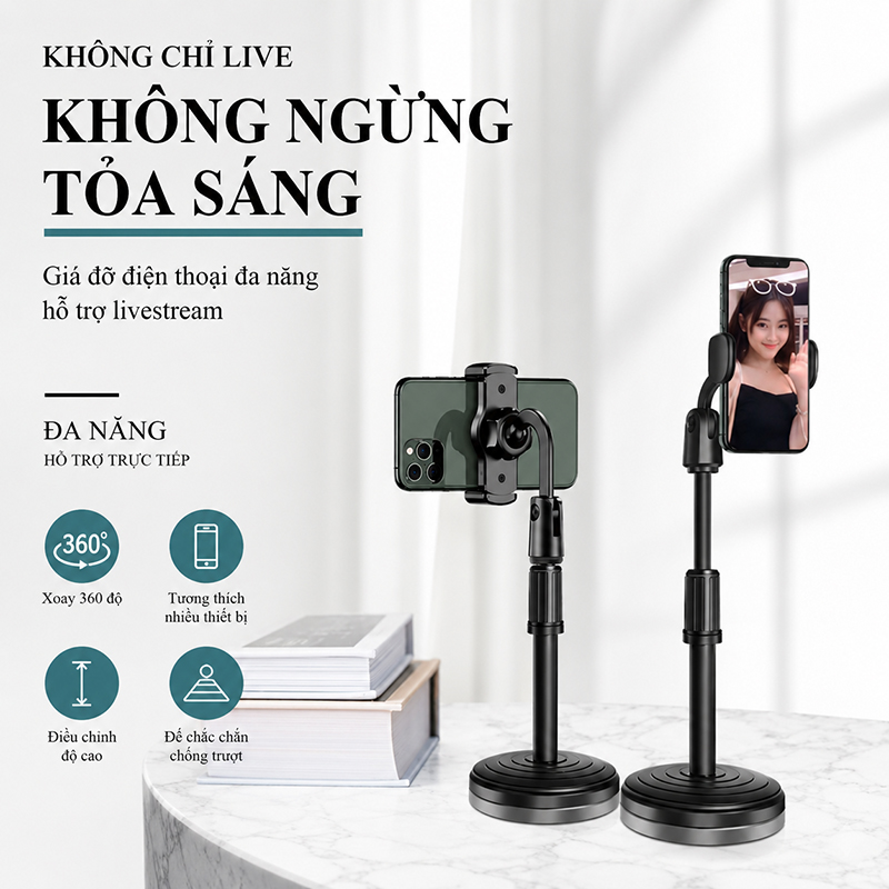 Giá Đỡ Điện Thoại Livestream Nhựa ABS Xoay 360 Độ - L222