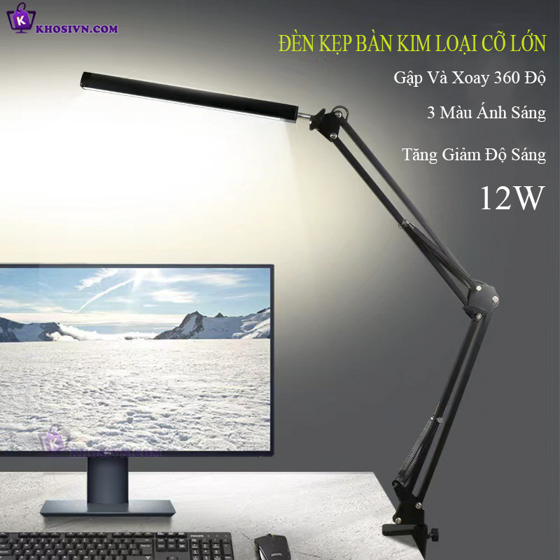 Đèn LED Kẹp Bàn 12W Cỡ Lớn 3 Màu Ánh Sáng LT-01