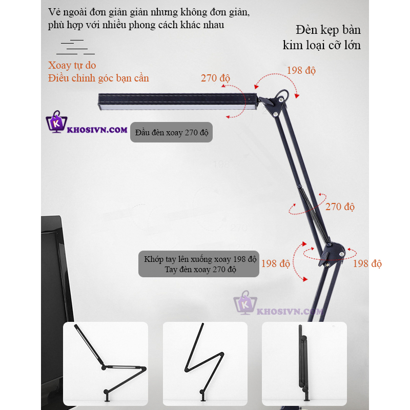 Đèn LED Kẹp Bàn 12W Cỡ Lớn 3 Màu Ánh Sáng LT-01