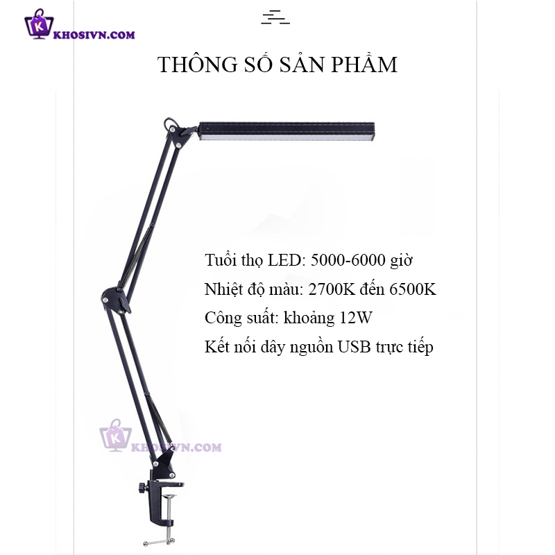 Đèn LED Kẹp Bàn 12W Cỡ Lớn 3 Màu Ánh Sáng LT-01