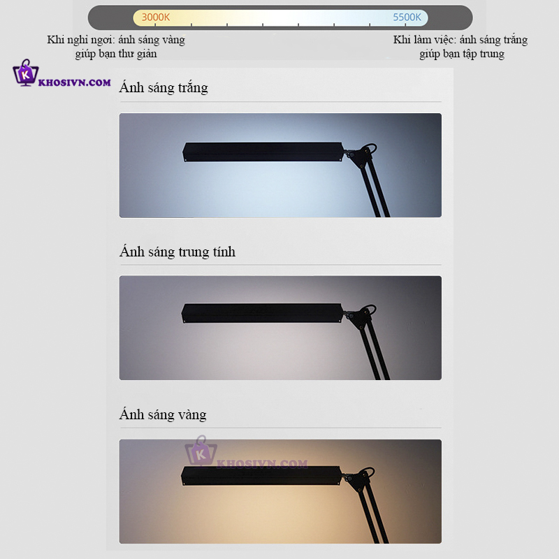 Đèn LED Kẹp Bàn 12W Cỡ Lớn 3 Màu Ánh Sáng LT-01