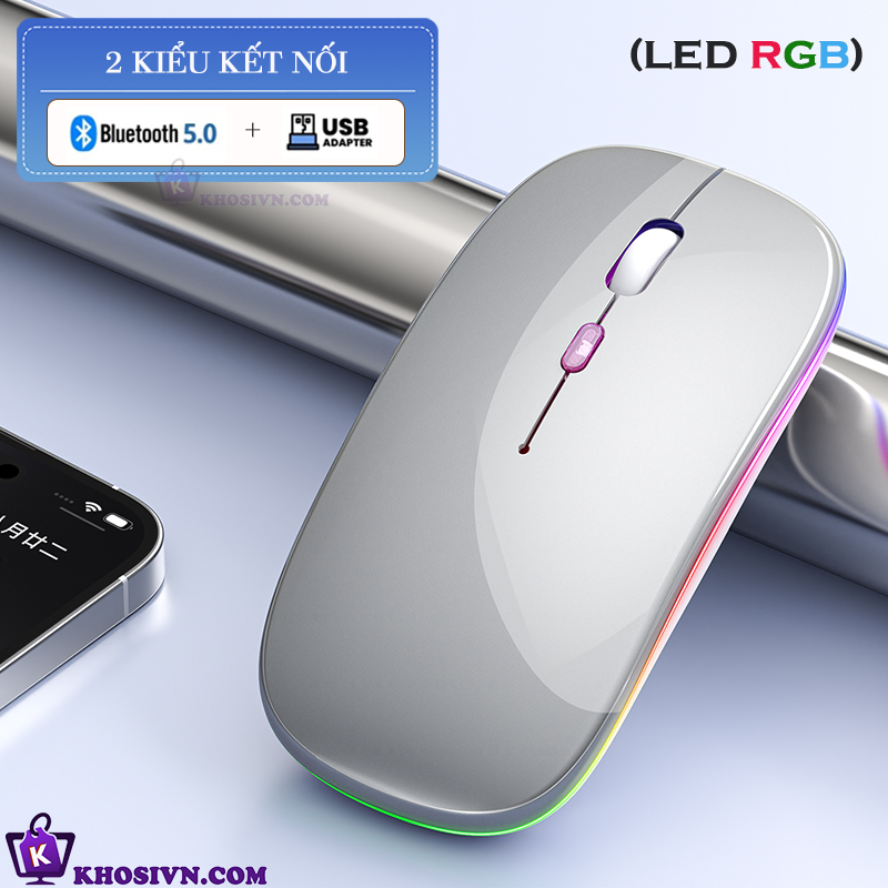 Chuột Bluetooth Không Dây Pin Sạc Siêu Mỏng Loại Tốt Có LED RGB Chuột Dùng Cho Điện Thoại Máy Tính - M2/3