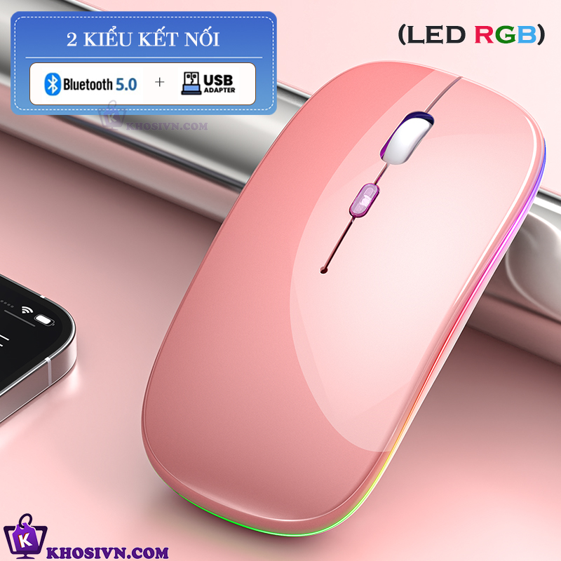 Chuột Bluetooth Không Dây Pin Sạc Siêu Mỏng Loại Tốt Có LED RGB Chuột Dùng Cho Điện Thoại Máy Tính - M2/3