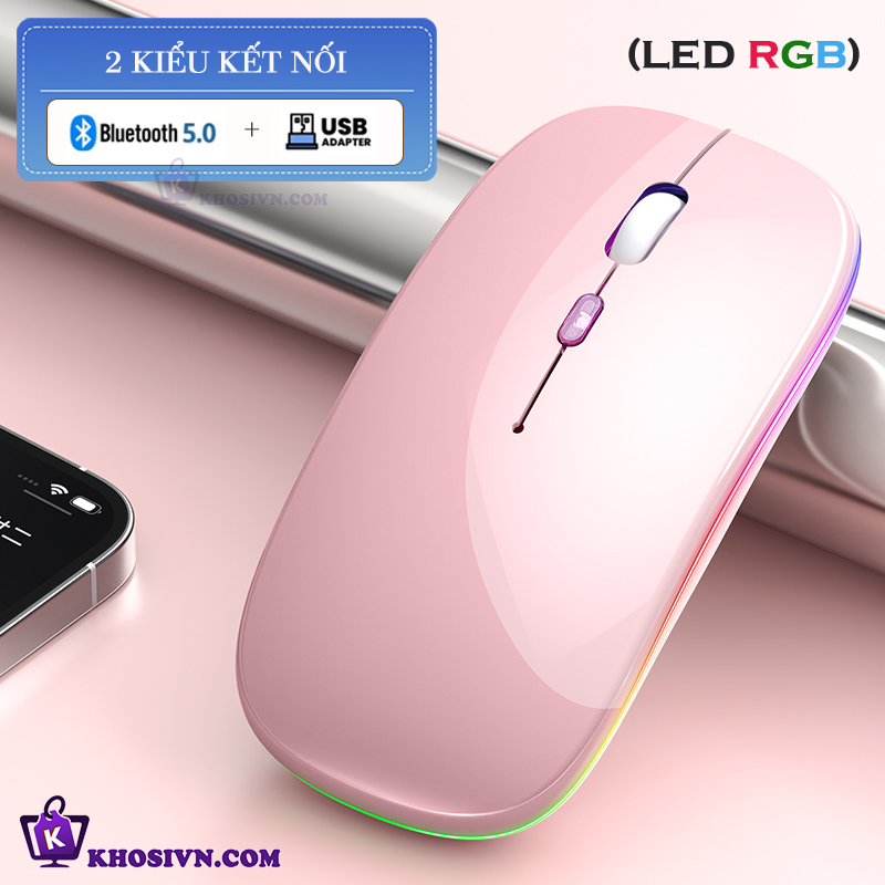 Chuột Bluetooth Không Dây Pin Sạc Siêu Mỏng Loại Tốt Có LED RGB Chuột Dùng Cho Điện Thoại Máy Tính - M2/3