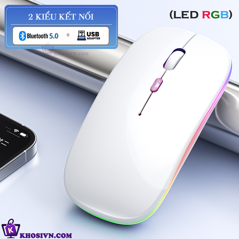 Chuột Bluetooth Không Dây Pin Sạc Siêu Mỏng Loại Tốt Có LED RGB Chuột Dùng Cho Điện Thoại Máy Tính - M2/3