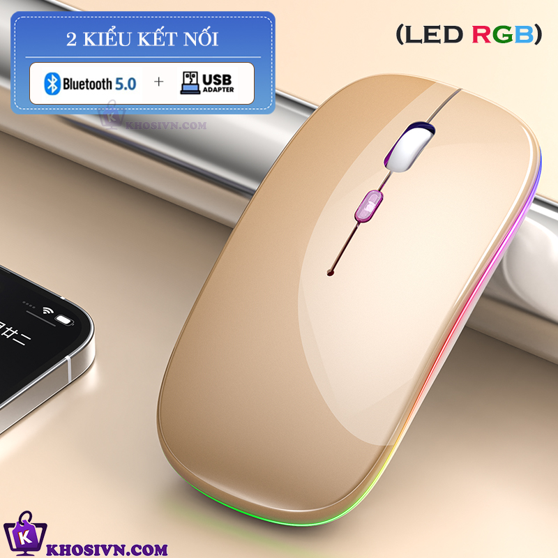 Chuột Bluetooth Không Dây Pin Sạc Siêu Mỏng Loại Tốt Có LED RGB Chuột Dùng Cho Điện Thoại Máy Tính - M2/3