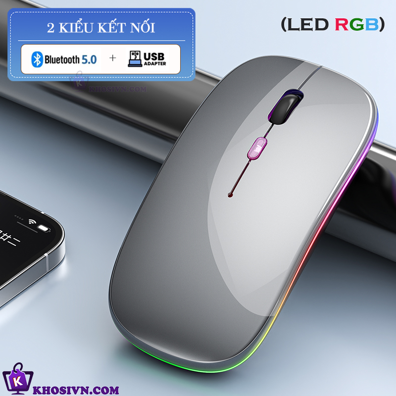 Chuột Bluetooth Không Dây Pin Sạc Siêu Mỏng Loại Tốt Có LED RGB Chuột Dùng Cho Điện Thoại Máy Tính - M2/3