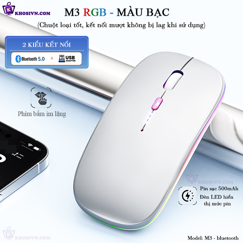 Chuột Bluetooth Không Dây Có LED RGB Pin Sạc Siêu Mỏng Chuột Dùng Cho Điện Thoại Máy Tính M3