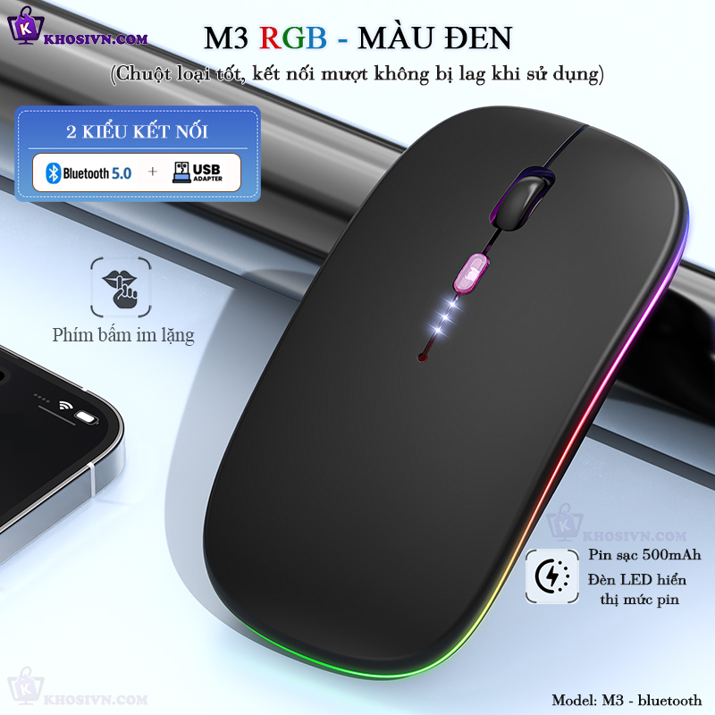 Chuột Bluetooth Không Dây Có LED RGB Pin Sạc Siêu Mỏng Chuột Dùng Cho Điện Thoại Máy Tính M3