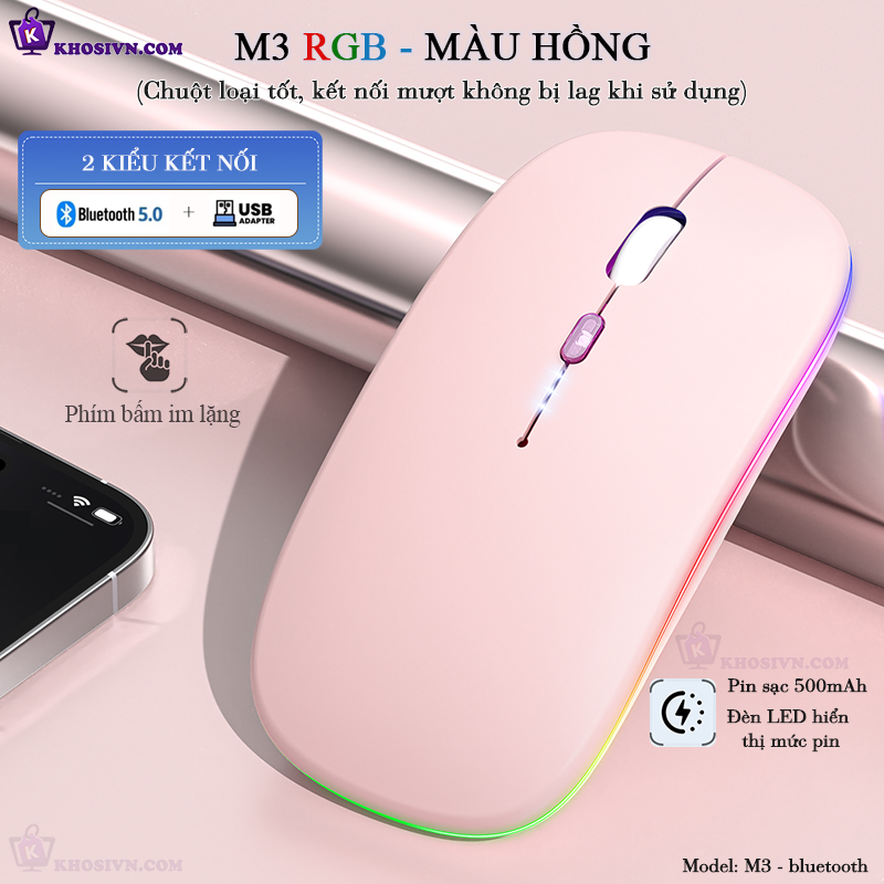 Chuột Bluetooth Không Dây Có LED RGB Pin Sạc Siêu Mỏng Chuột Dùng Cho Điện Thoại Máy Tính M3