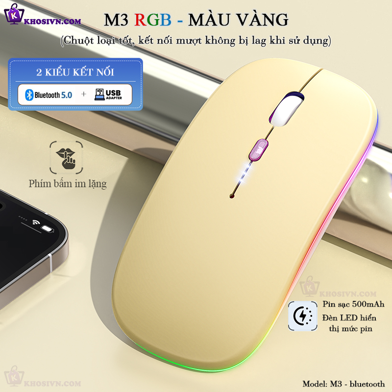 Chuột Bluetooth Không Dây Có LED RGB Pin Sạc Siêu Mỏng Chuột Dùng Cho Điện Thoại Máy Tính M3