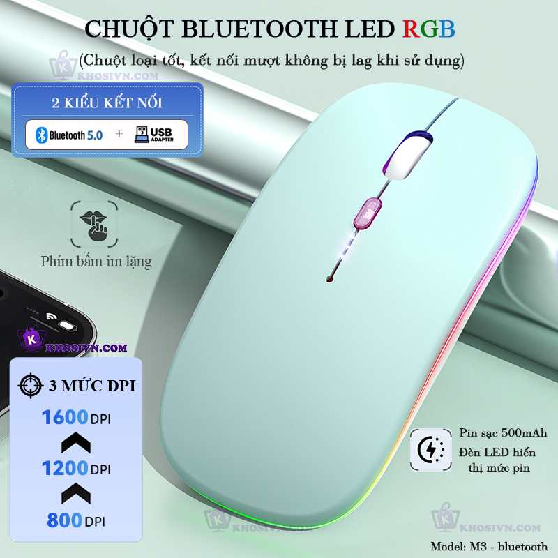 Chuột Bluetooth Không Dây Pin Sạc Siêu Mỏng Loại Tốt Có LED RGB Chuột Dùng Cho Điện Thoại Máy Tính - M2/3