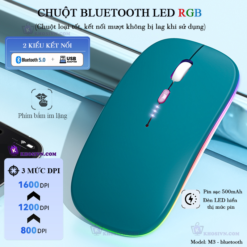 Chuột Bluetooth Không Dây Pin Sạc Siêu Mỏng Loại Tốt Có LED RGB Chuột Dùng Cho Điện Thoại Máy Tính - M2/3