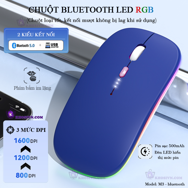 Chuột Bluetooth Không Dây Pin Sạc Siêu Mỏng Loại Tốt Có LED RGB Chuột Dùng Cho Điện Thoại Máy Tính - M2/3