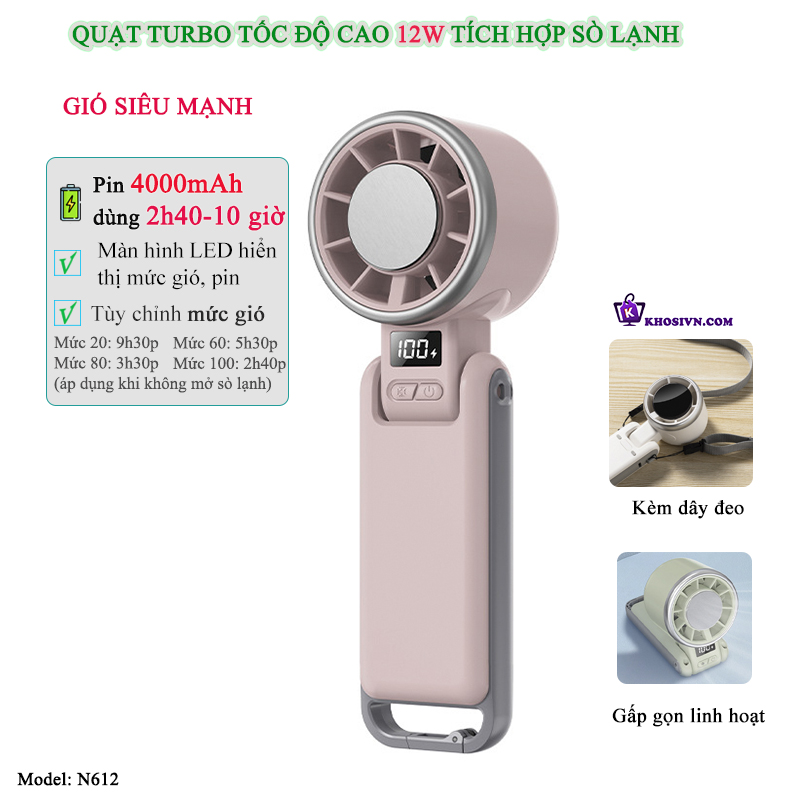 Quạt Turbo Cầm Tay Sò Lạnh Pin Trâu Làm Mát Siêu Tốc - N612
