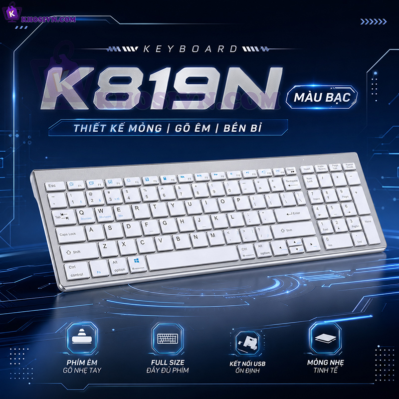 Bàn Phím Bluetooth Mini Không Dây Pin Sạc Dùng Cho Laptop, Điện Thoại, Máy Tính Bảng - K819N