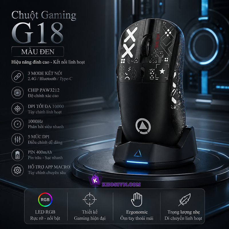 ✪ Tại Sao Bạn Nên Mua Chuột Gaming Không Dây Nhẹ 3 Mode Kết Nối Có App Điều Chỉnh - G18 Tại Khosivn?