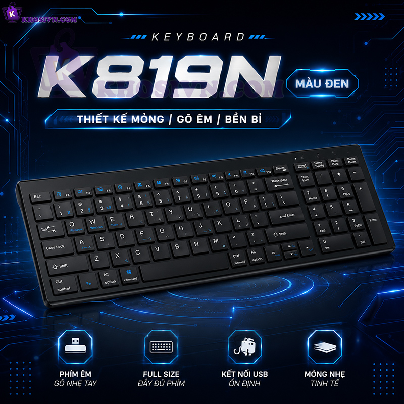 Bàn Phím Bluetooth Mini Không Dây Pin Sạc Dùng Cho Laptop, Điện Thoại, Máy Tính Bảng - K819N