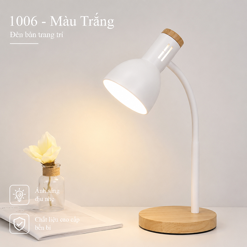 Đèn Học Cắm Điện Để Bàn Đế Gỗ Chống Cận Bảo Vệ Mắt Không Kèm Bóng D1006