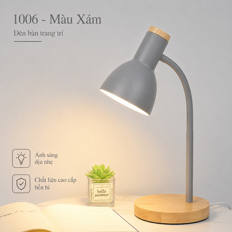 Đèn Học Cắm Điện Để Bàn Đế Gỗ Chống Cận Bảo Vệ Mắt Không Kèm Bóng D1006