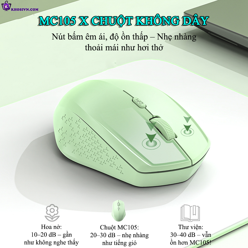 Chuột Bluetooth Không Dây 2.4G Nút Bấm Silent Công Thái Học -  MC105