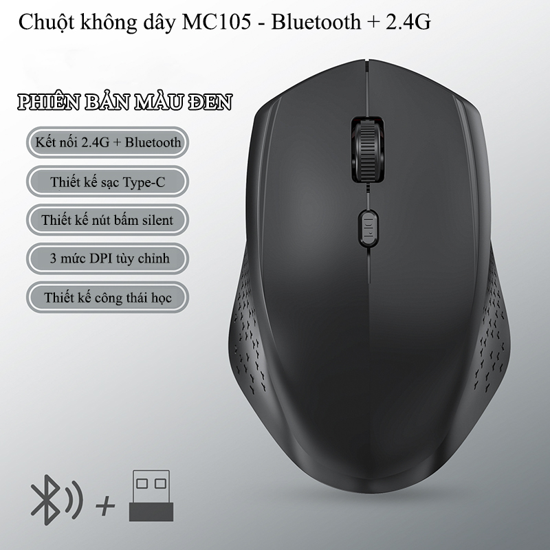 Chuột Bluetooth Không Dây 2.4G Nút Bấm Silent Công Thái Học -  MC105