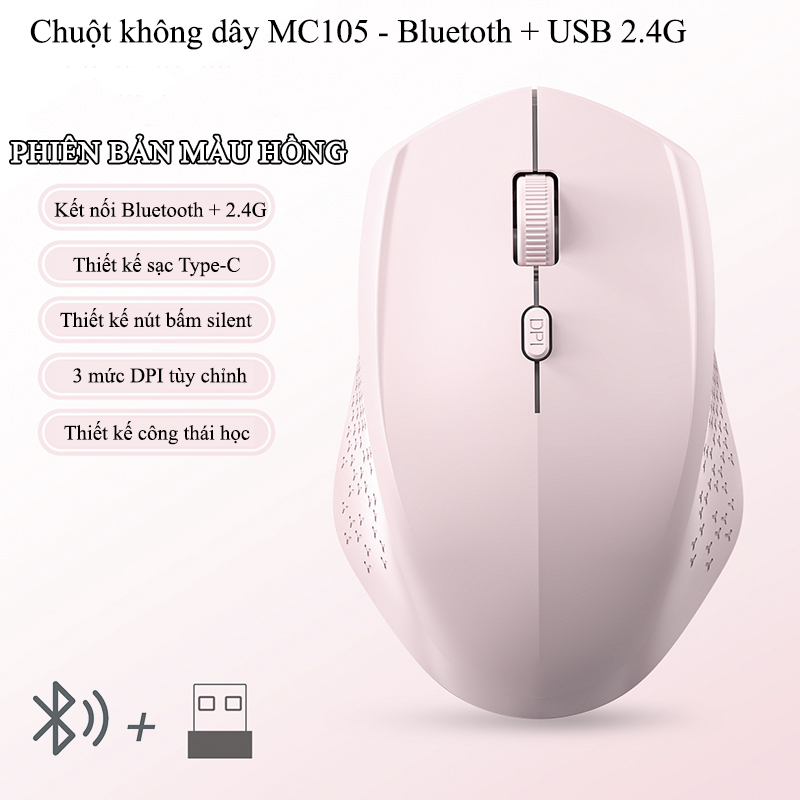 Chuột Bluetooth Không Dây 2.4G Nút Bấm Silent Công Thái Học -  MC105