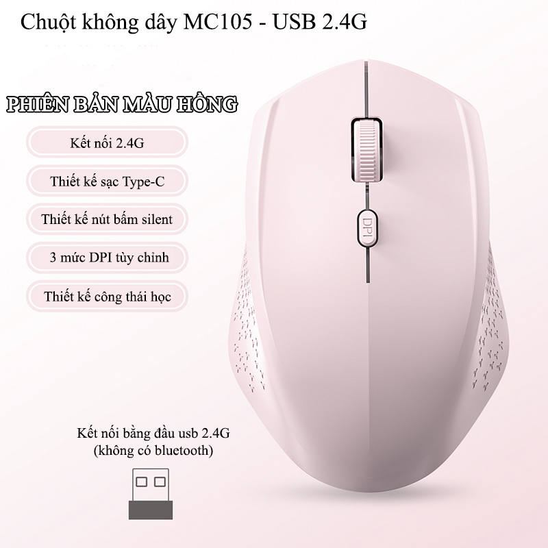 Chuột Bluetooth Không Dây 2.4G Nút Bấm Silent Công Thái Học -  MC105