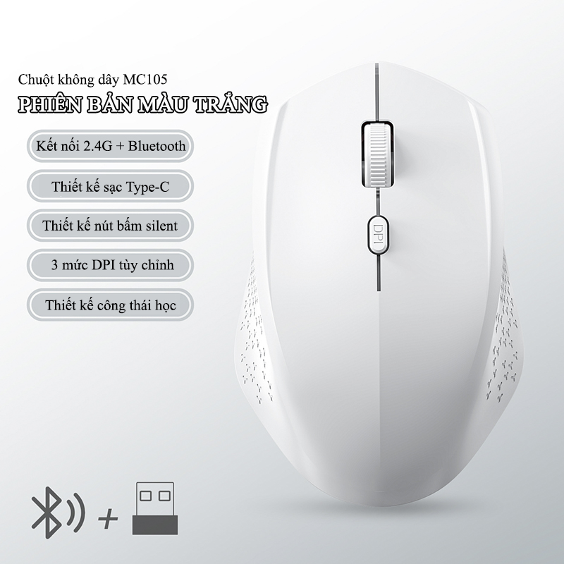 Chuột Bluetooth Không Dây 2.4G Nút Bấm Silent Công Thái Học -  MC105