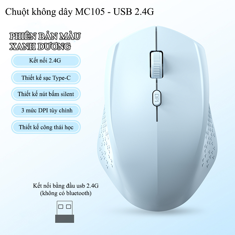 Chuột Bluetooth Không Dây 2.4G Nút Bấm Silent Công Thái Học -  MC105