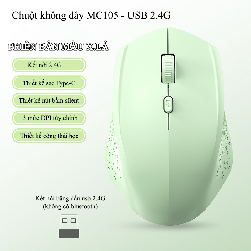 Chuột Bluetooth Không Dây 2.4G Nút Bấm Silent Công Thái Học -  MC105