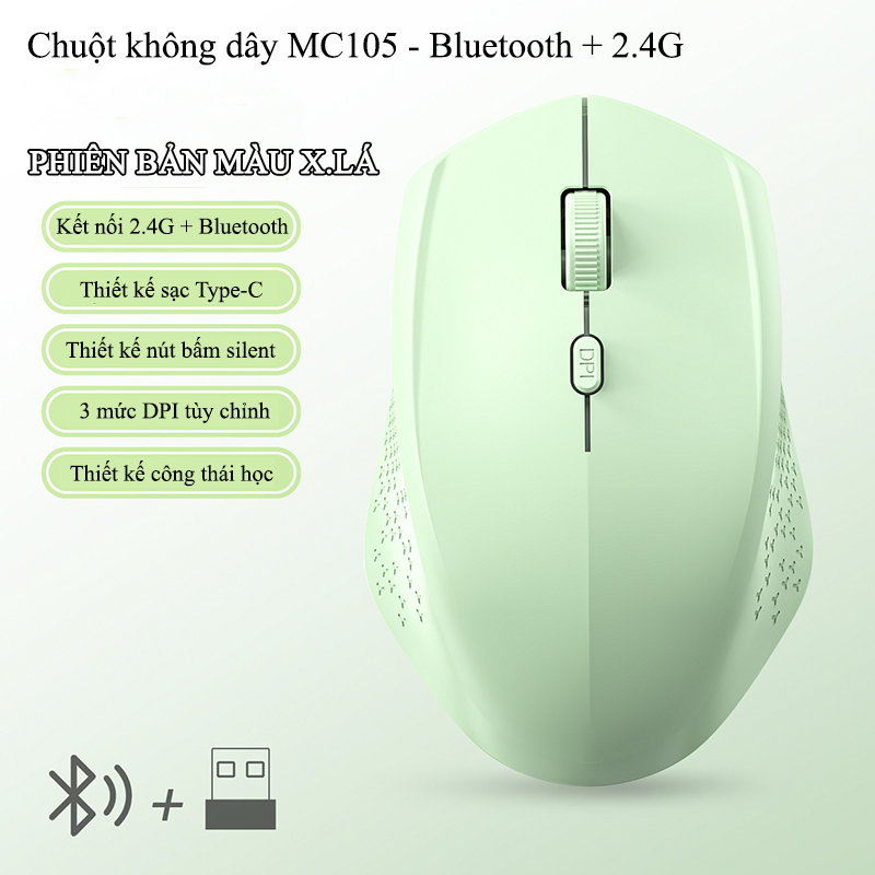 Chuột Bluetooth Không Dây 2.4G Nút Bấm Silent Công Thái Học -  MC105