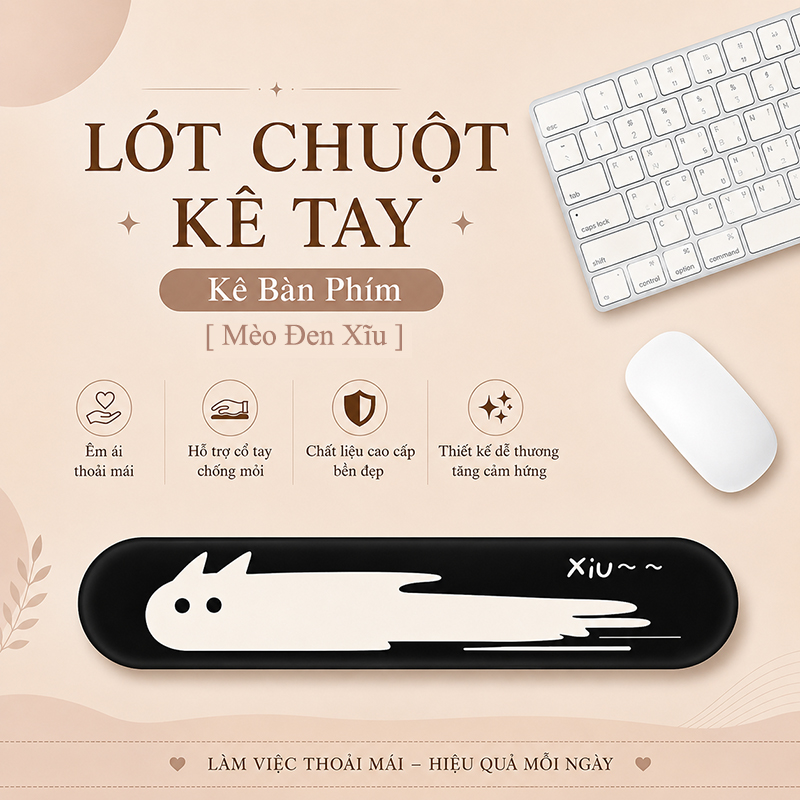 Lót Chuột Có Đệm Kê Cổ Tay Chống Mỏi, KÊ BÀN PHÍM Dùng Để Kê Tay Khi Sử Dụng Bàn Phím