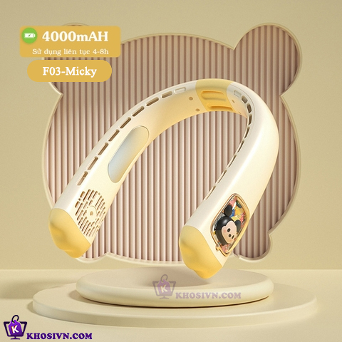 Quạt Đeo Cổ Disney Không Cánh Pin 4000mAh Biên Độ Thổi Rộng 360 Độ Mát Mẻ Dễ Chịu Không Ồn - Disney-F03