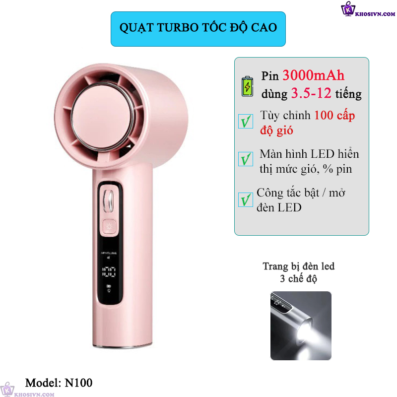 Quạt Turbo Cầm Tay Gió Mạnh Làm Mát Nhanh 100 Cấp Độ Gió - N100
