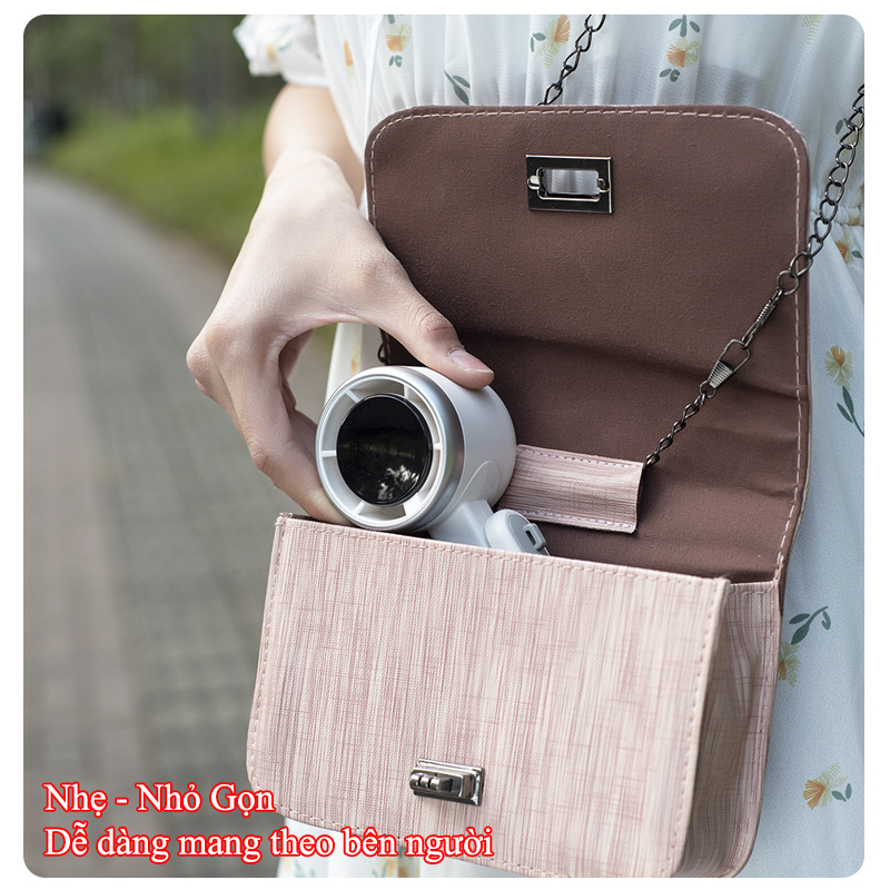 Quạt Cầm Tay Tích Điện Gió Mạnh Turbo 5 Cấp Độ Gió Kèm Dây Đeo Cổ N607