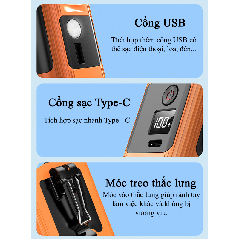 Quạt Turbo Đeo Thắc Lưng, Quạt Đeo Hông Làm Mát Pin Trâu 10.000mAh Có Đèn LED - N610