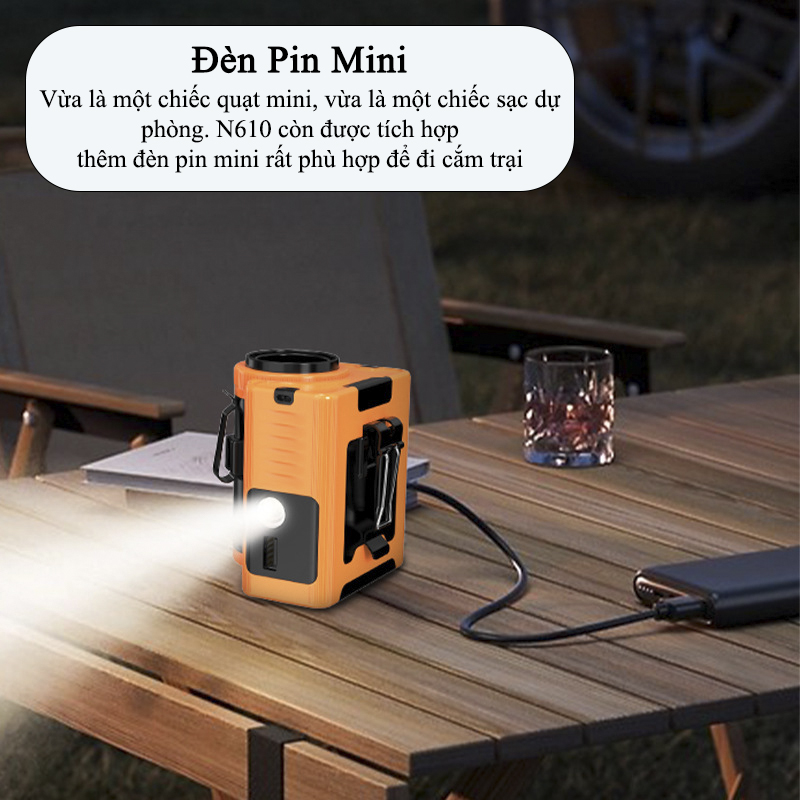Quạt Turbo Đeo Thắc Lưng, Quạt Đeo Hông Làm Mát Pin Trâu 10.000mAh Có Đèn LED - N610