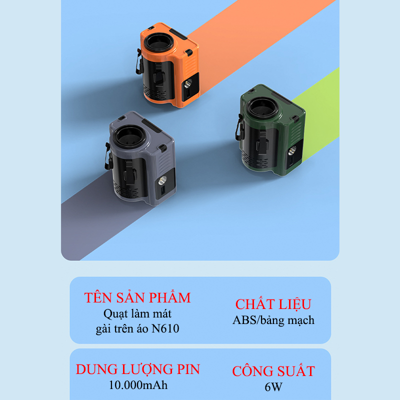 Quạt Turbo Đeo Thắc Lưng, Quạt Đeo Hông Làm Mát Pin Trâu 10.000mAh Có Đèn LED - N610