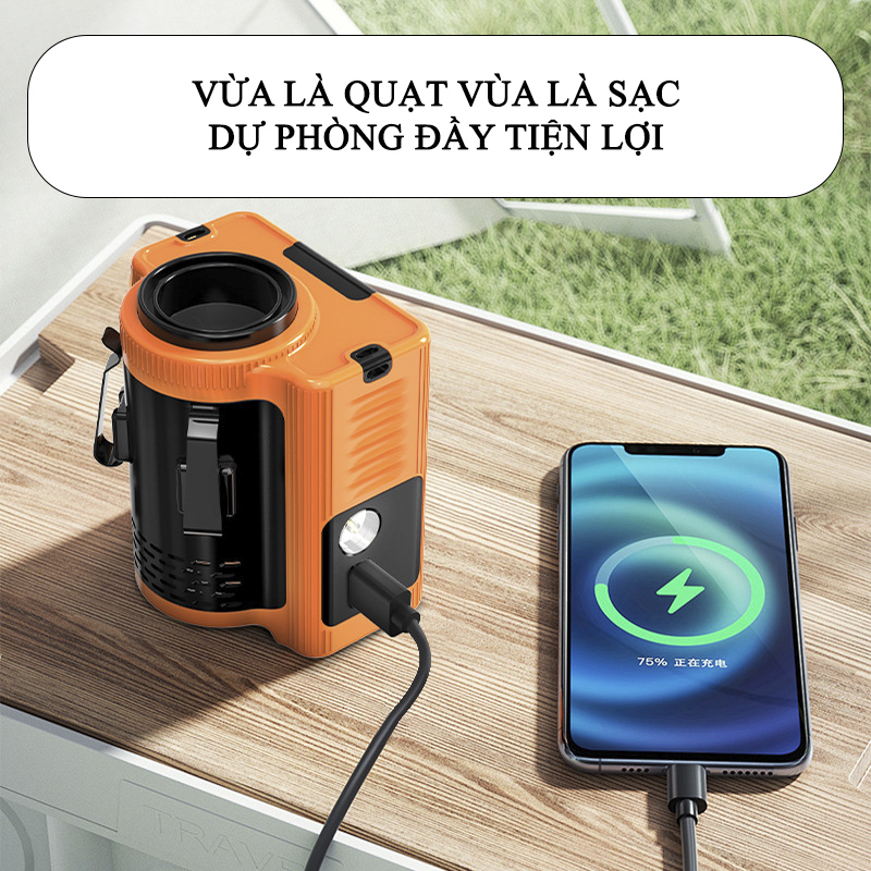 Quạt Turbo Đeo Thắc Lưng, Quạt Đeo Hông Làm Mát Pin Trâu 10.000mAh Có Đèn LED - N610