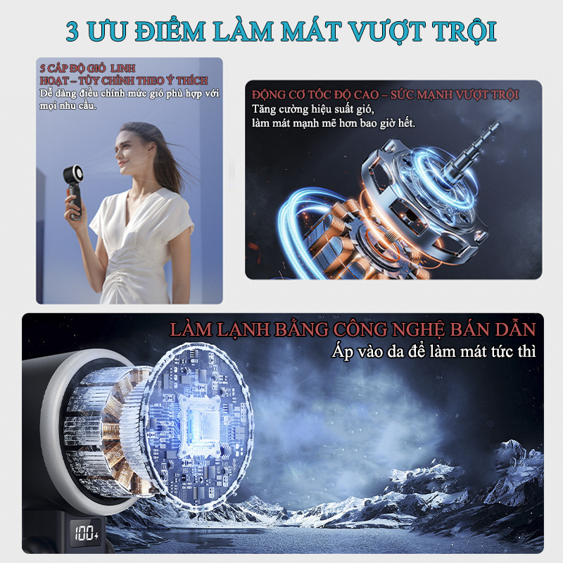 Quạt Turbo Cầm Tay Sò Lạnh Pin Trâu Làm Mát Siêu Tốc - N612