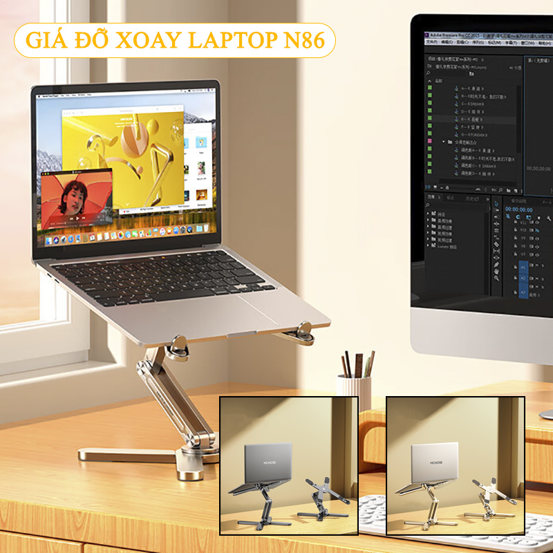 Giá Đỡ Laptop Một Chân Xoay 360 Độ Hợp Kim Nhôm Cao Cấp Nâng Cao Laptop Macbook Máy Tính Bảng - MCHOSE N86