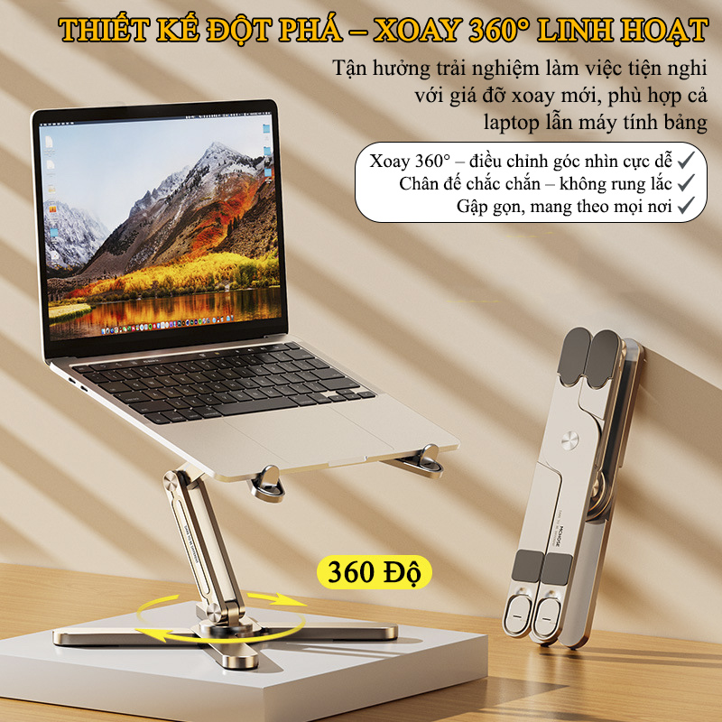 Giá Đỡ Laptop Một Chân Xoay 360 Độ Hợp Kim Nhôm Cao Cấp Nâng Cao Laptop Macbook Máy Tính Bảng - MCHOSE N86