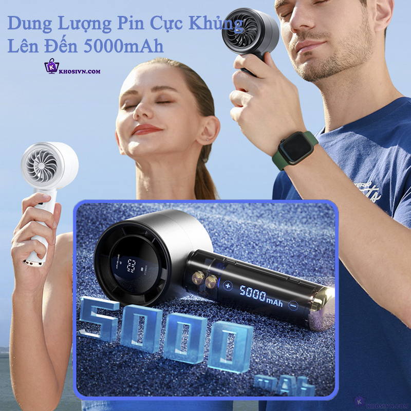 Quạt Turbo Cầm Tay Quạt Tích Điện Mini 100 Cấp Độ Gió, Pin 5000mAh - N68